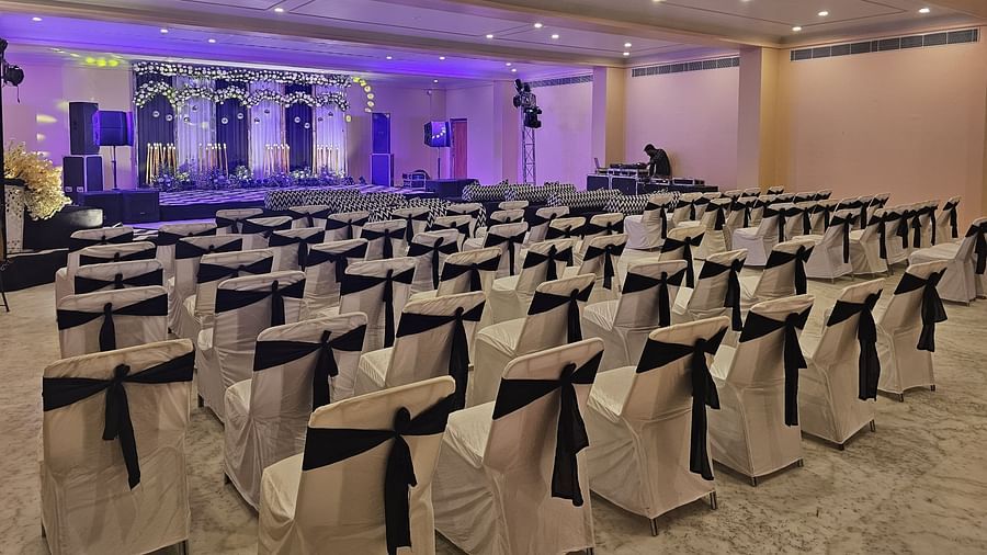 Image of a well-lit walkway leading to the ballroom & banquet hall, creating a welcoming ambiance.